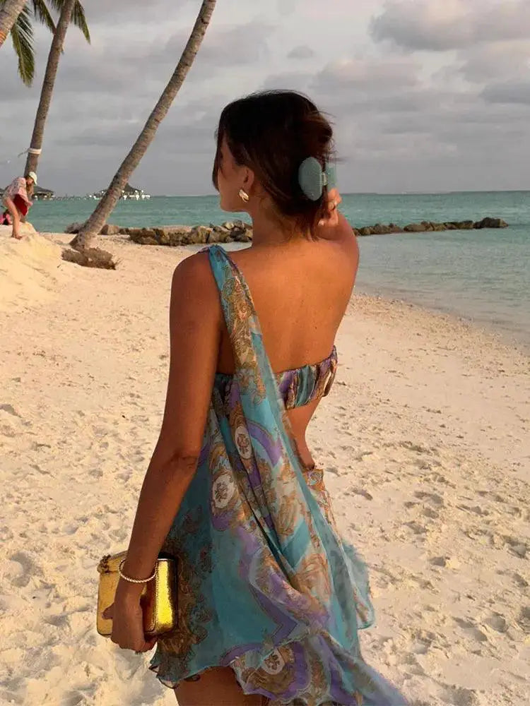Elegant White One Shoulder Mini Dress Backless Evening Wear
