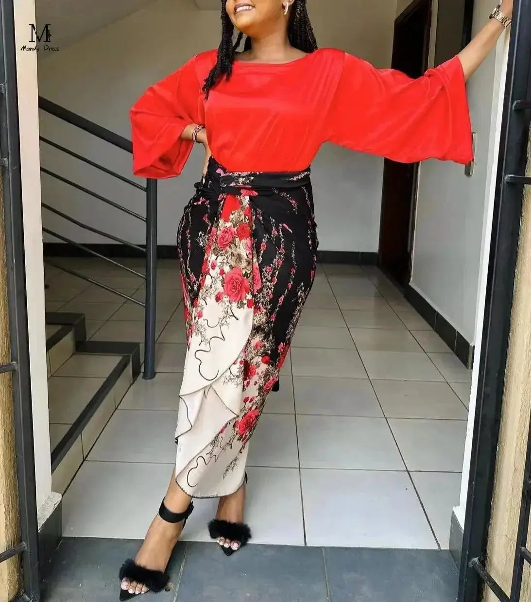 Elegant Plus Size Print Set Fashion Ensemble Long Dress