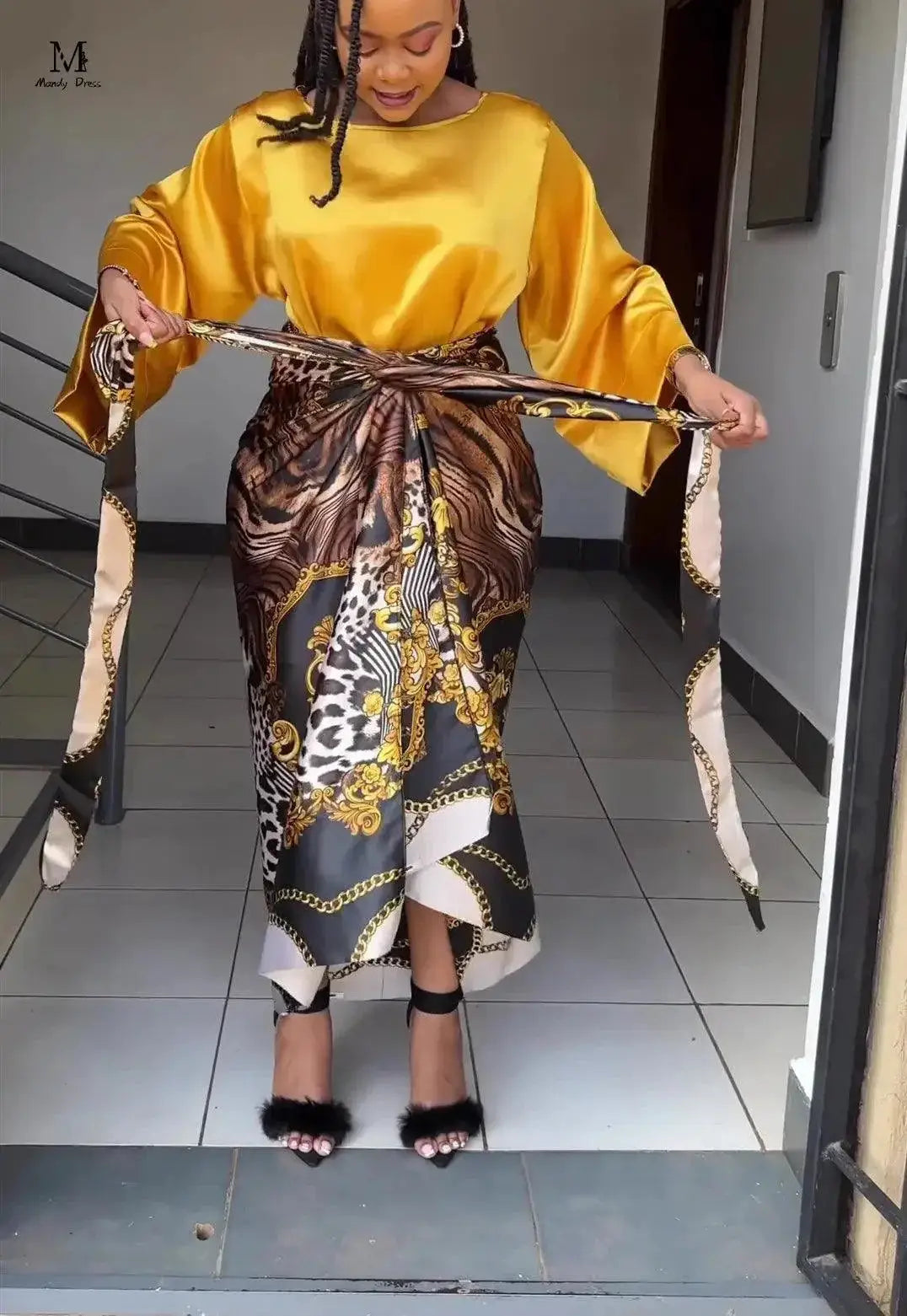Elegant Plus Size Print Set Fashion Ensemble Long Dress