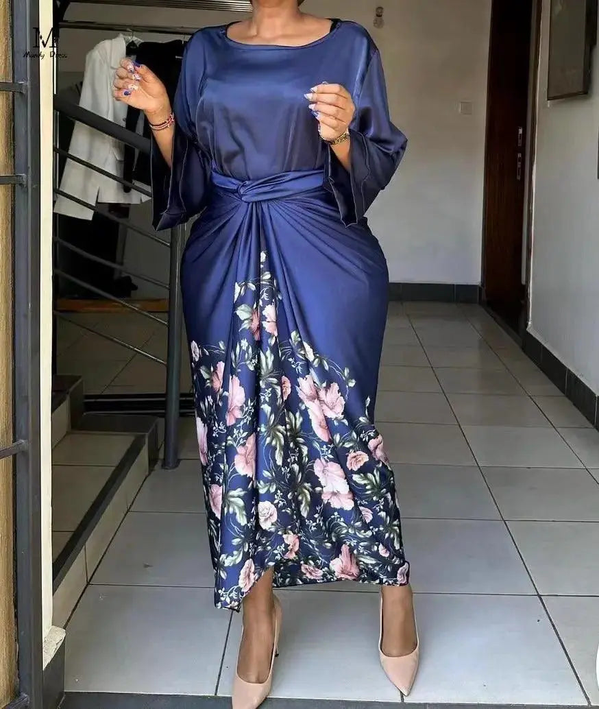 Elegant Plus Size Print Set Fashion Ensemble Long Dress