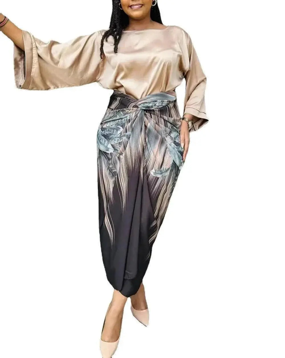 Elegant Plus Size Print Set Fashion Ensemble Long Dress