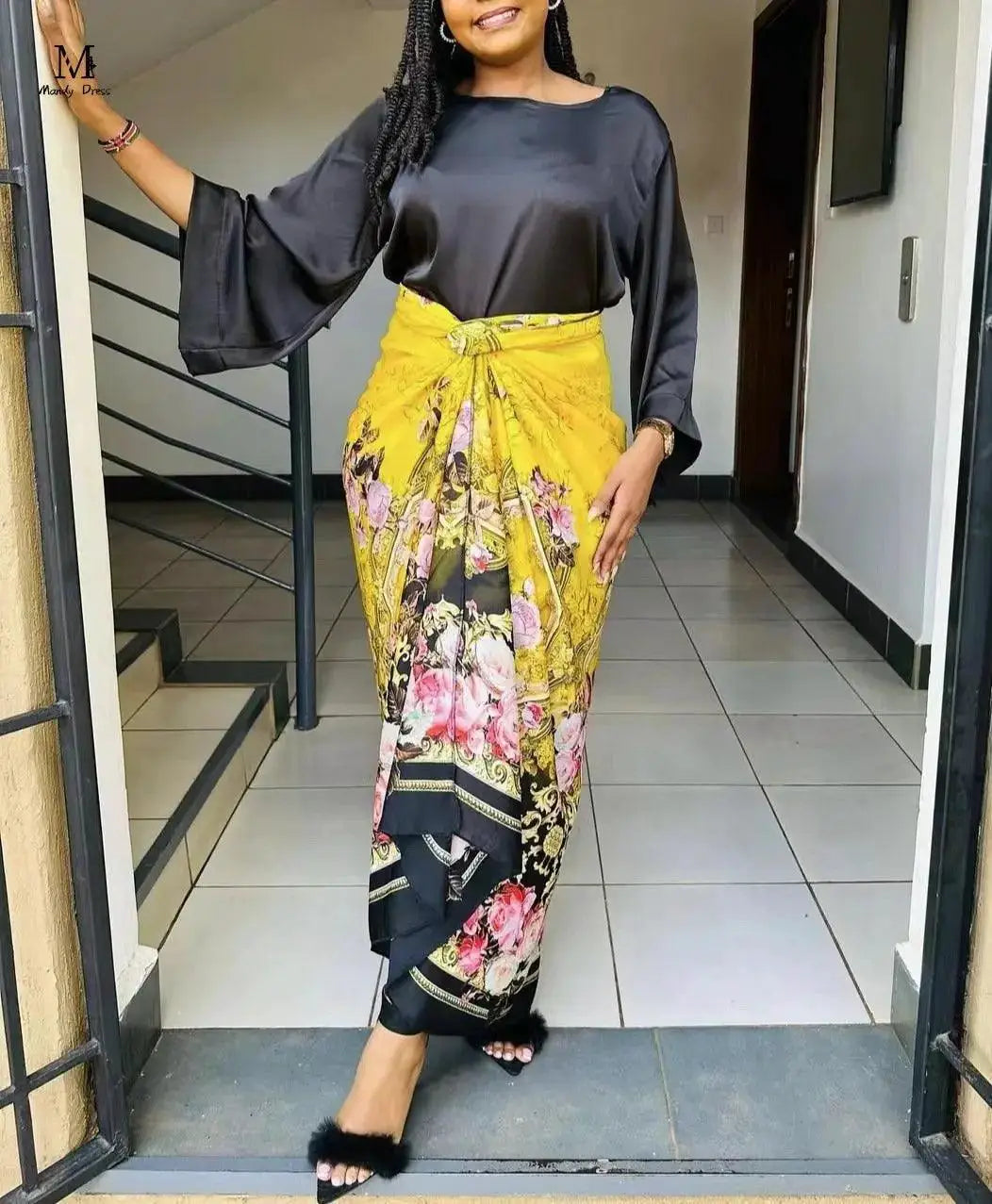 Elegant Plus Size Print Set Fashion Ensemble Long Dress