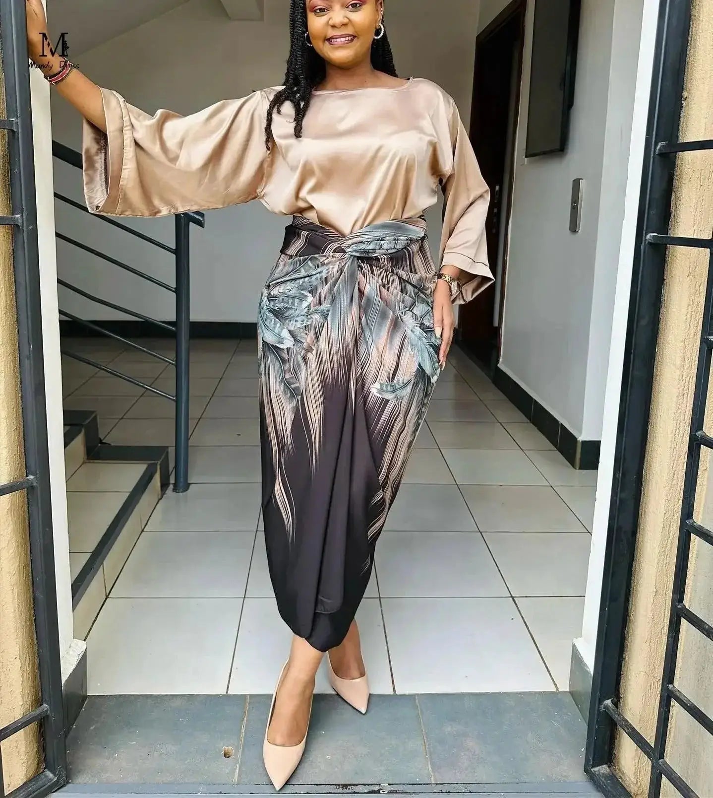 Elegant Plus Size Print Set Fashion Ensemble Long Dress