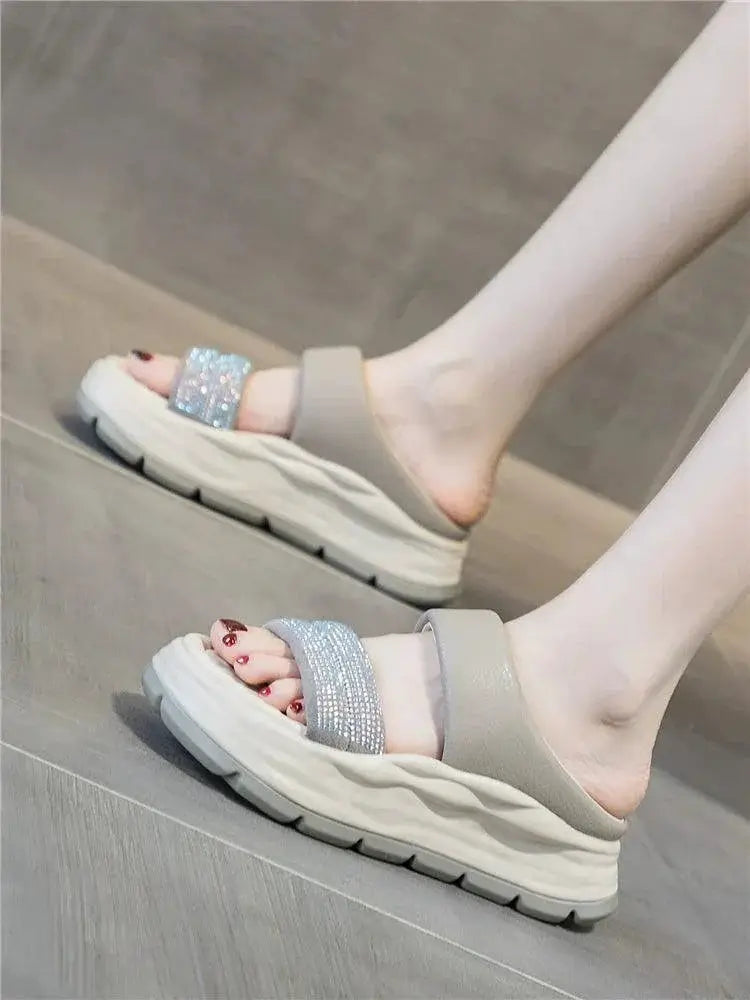 ZFCQ Women Rhinestone Slippers Elegant Comfort Daily Wear