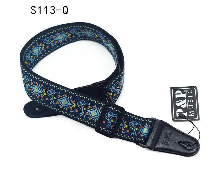 Embroidered Guitar Strap Vintage Flowers Adjustable Cotton