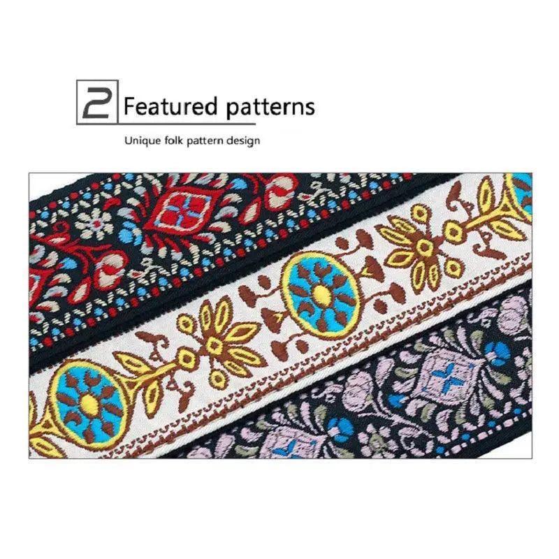 Embroidered Guitar Strap Vintage Flowers Adjustable Cotton