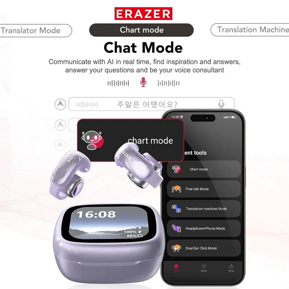 Erazer XF28 AI Translator Ear Clips 75 Languages Ultra
