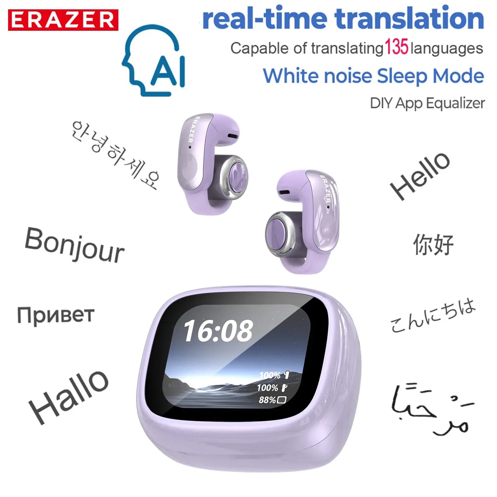 Erazer XF28 AI Translator Ear Clips 75 Languages Ultra