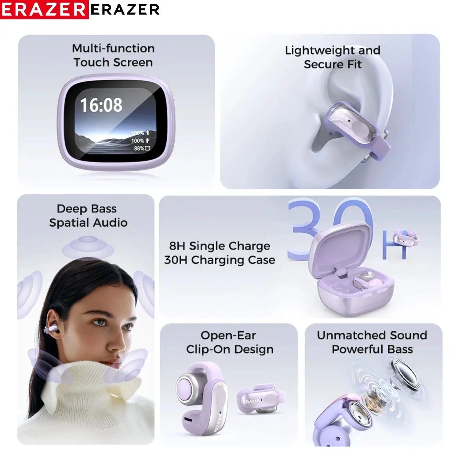 Erazer XF28 AI Translator Ear Clips 75 Languages Ultra