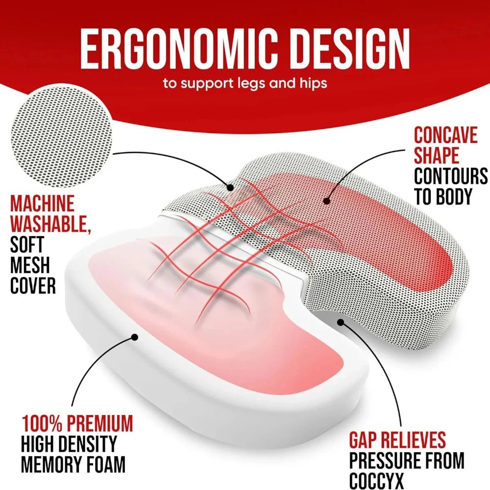 Ergonomic Memory Foam Office Chair Cushion For Hemorrhoid Relief Seat Pad