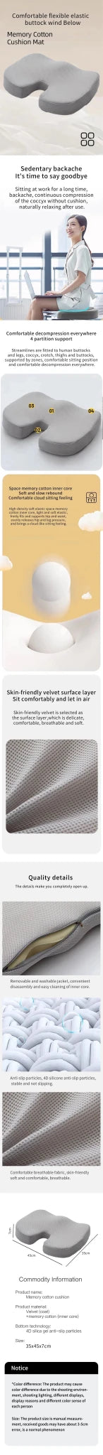Ergonomic Memory Foam Office Chair Cushion For Hemorrhoid Relief Seat Pad