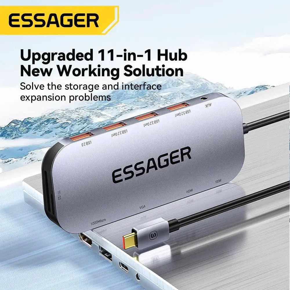Essager 11 In 1 USB Hub Docking Station With HDMI Ports
