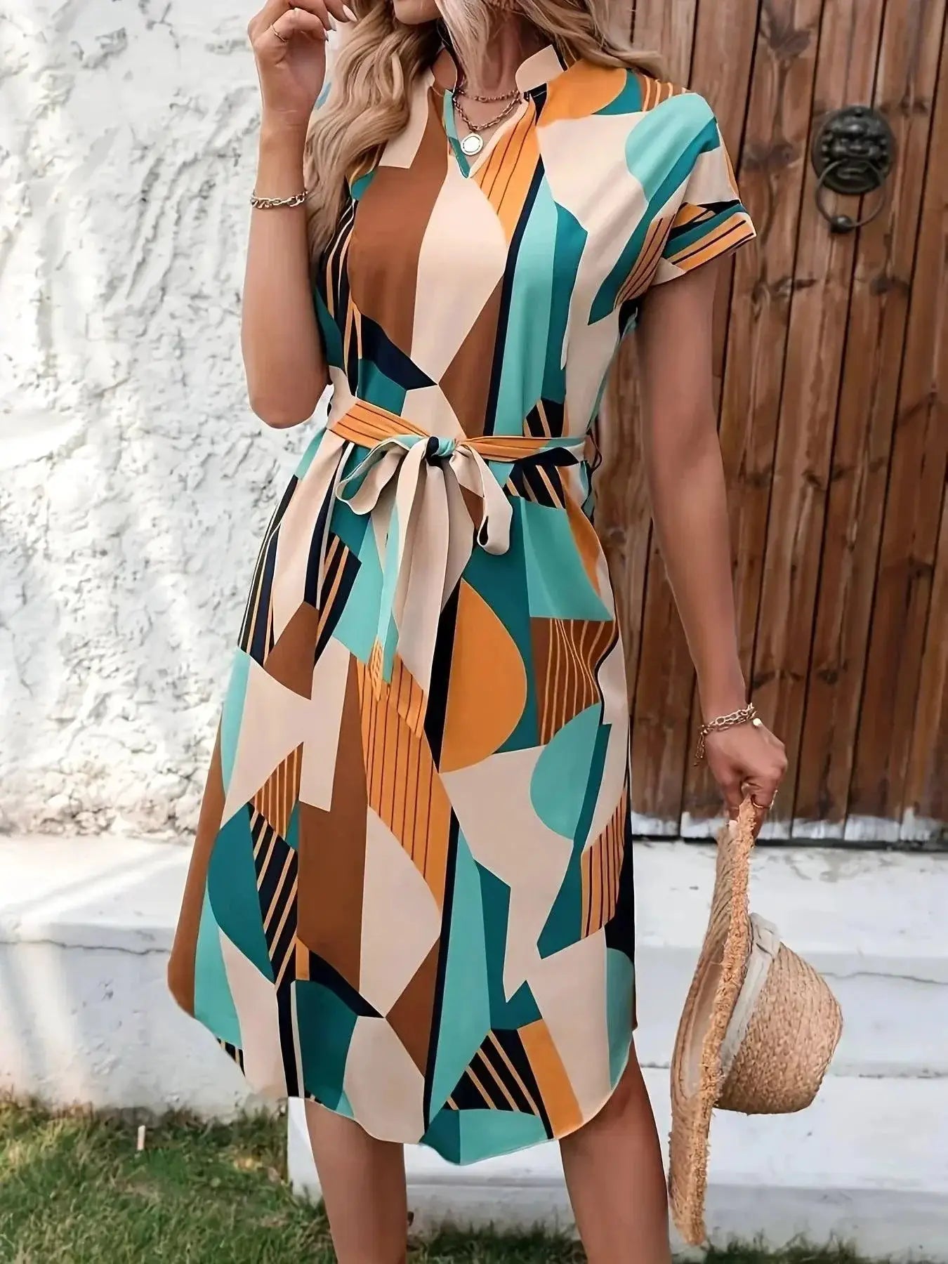European Boho Chic Batwing Sleeve Belt Dress Chiffon