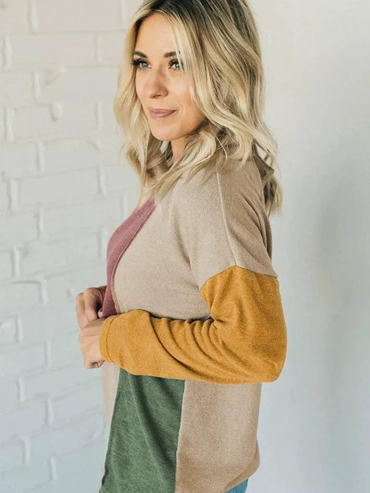 European Multi Color Stitching Long Sleeves T Shirt Women