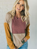 European And American Multi-Color Stitching Long Sleeves T-Shirt Women