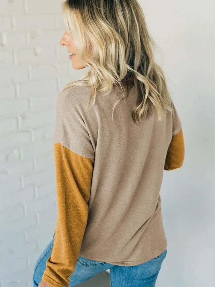 European Multi Color Stitching Long Sleeves T Shirt Women