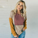 European And American Multi-Color Stitching Long Sleeves T-Shirt Women