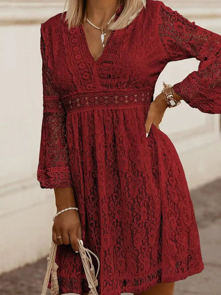 European and American Style Lace Long Sleeves Dress 2024