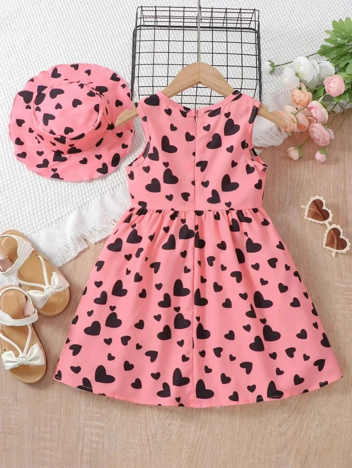 Evryday Love Heart Dress and Hat Set for Stylish Kids