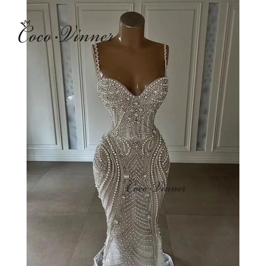 Exclusive Dubai Mermaid Wedding Dress With Custom Straps And Pearl Beading