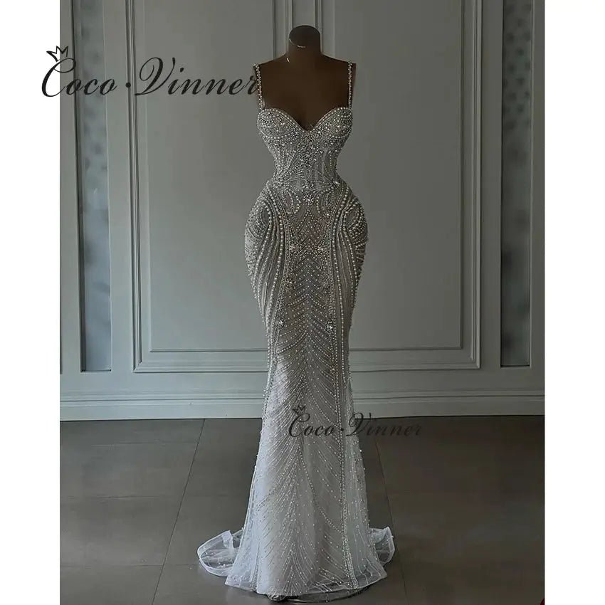Exclusive Dubai Mermaid Wedding Dress With Custom Straps And Pearl Beading