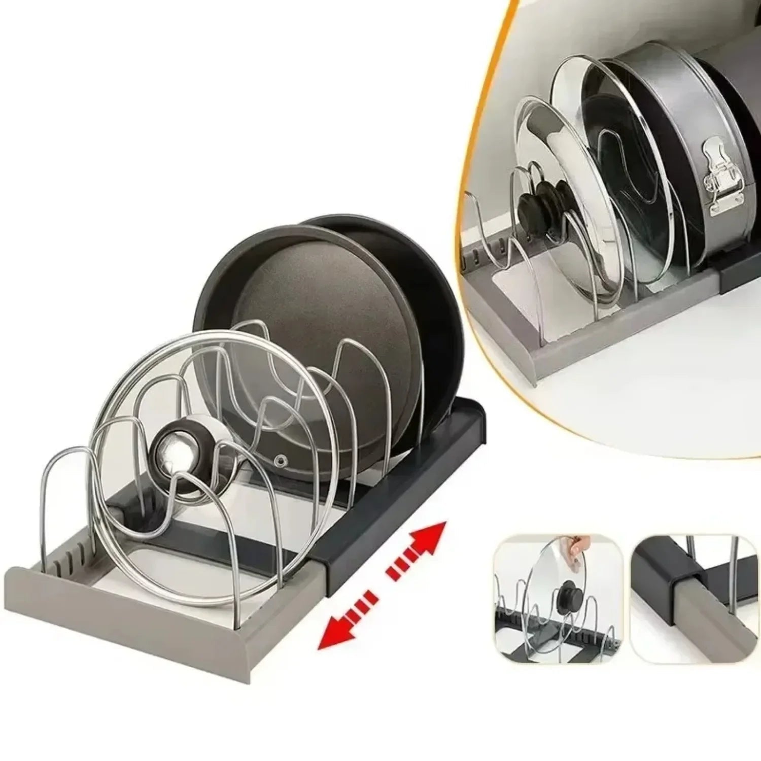 Expandable Pots And Pans Storage Rack With 6 Adjustable Shelves For Cabinets