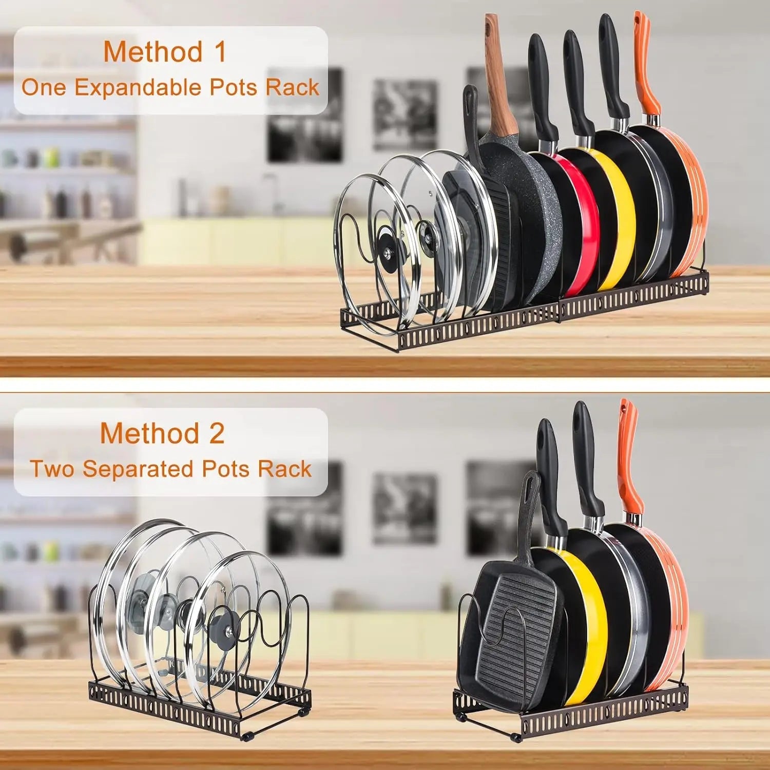 Expandable Pots And Pans Storage Rack With 6 Adjustable Shelves For Cabinets