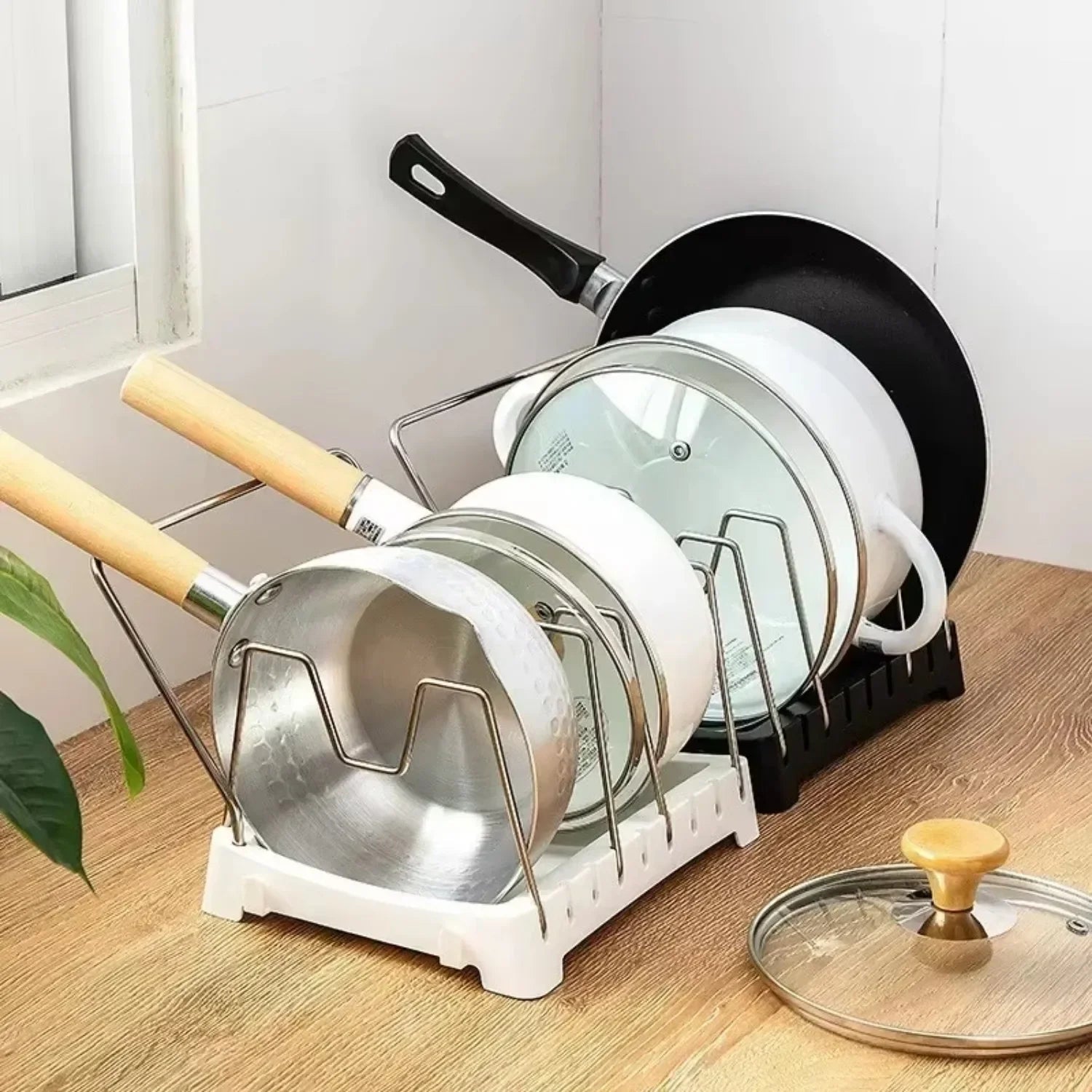 Expandable Pots And Pans Storage Rack With 6 Adjustable Shelves For Cabinets
