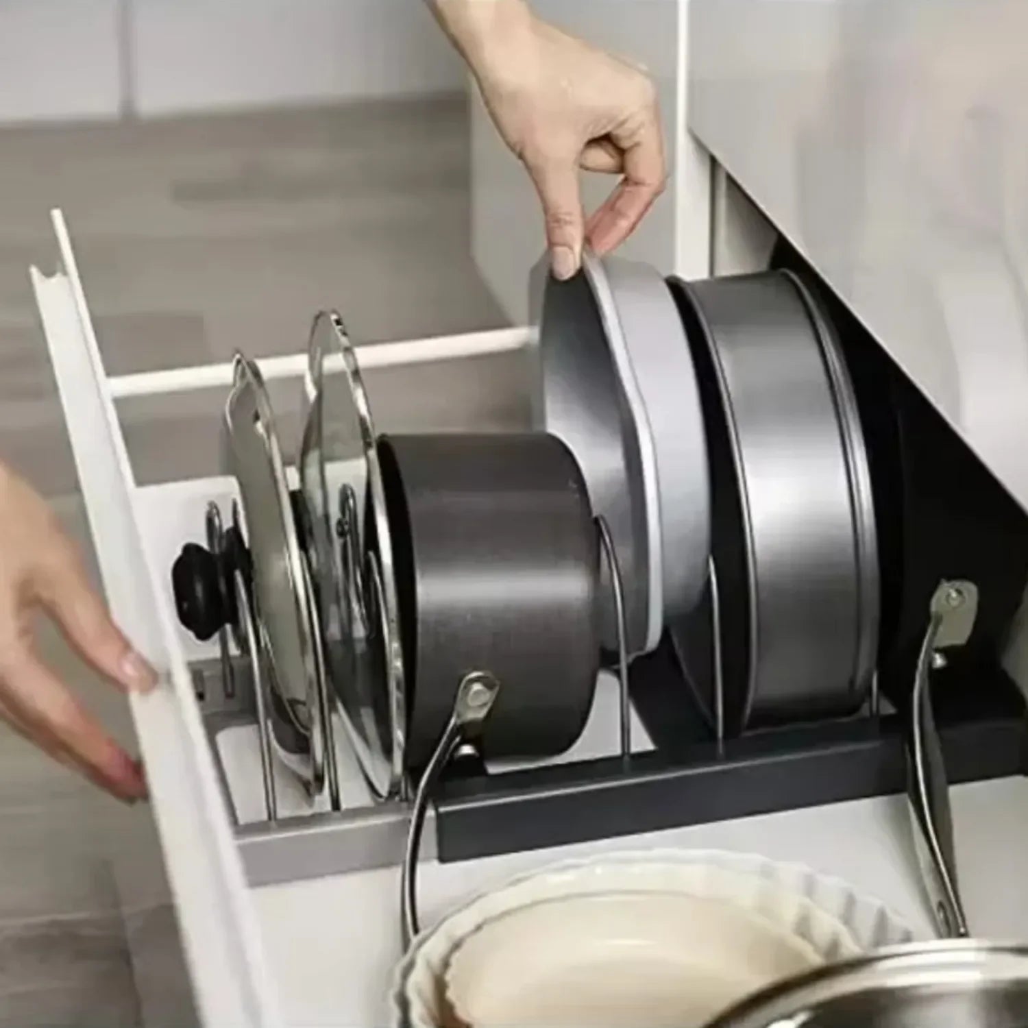 Expandable Pots And Pans Storage Rack With 6 Adjustable Shelves For Cabinets