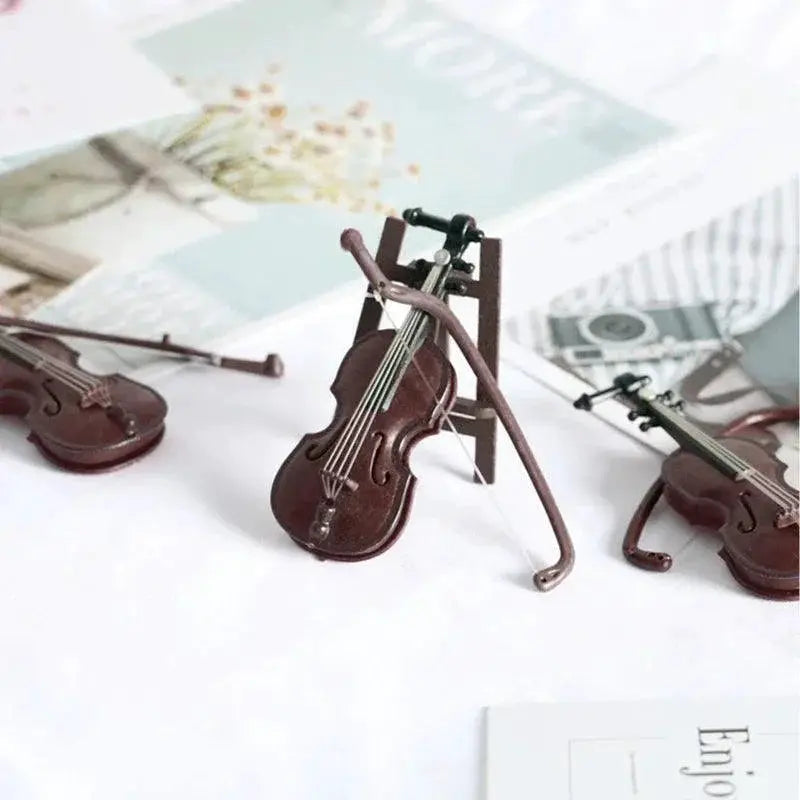 Exquisite Mini Violin Model With Stand For Dollhouse Decor