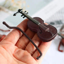 Exquisite Mini Violin Model with Stand for Dollhouses Decor