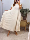 Stunning Pleated Round Neck Maxi Dress