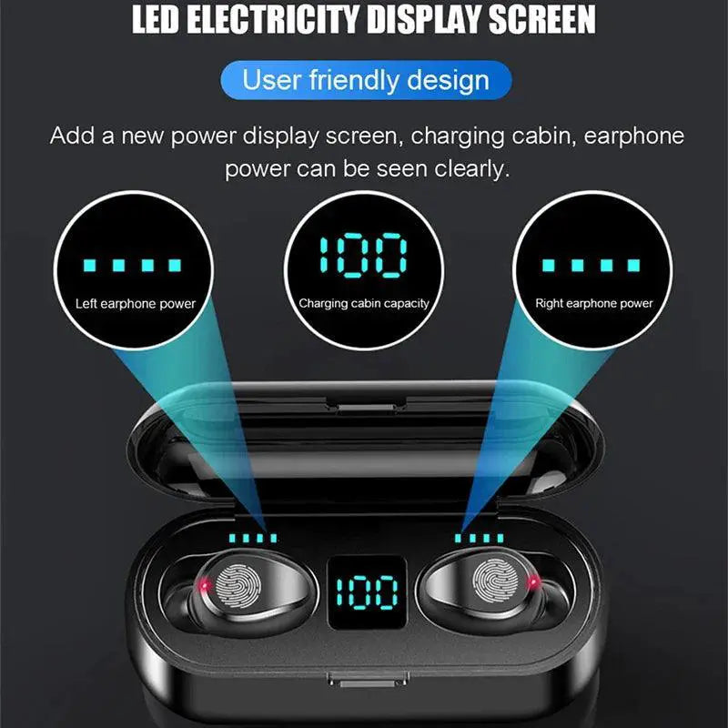 F9 TWS Bluetooth Earbuds With Charging Case Waterproof Audio