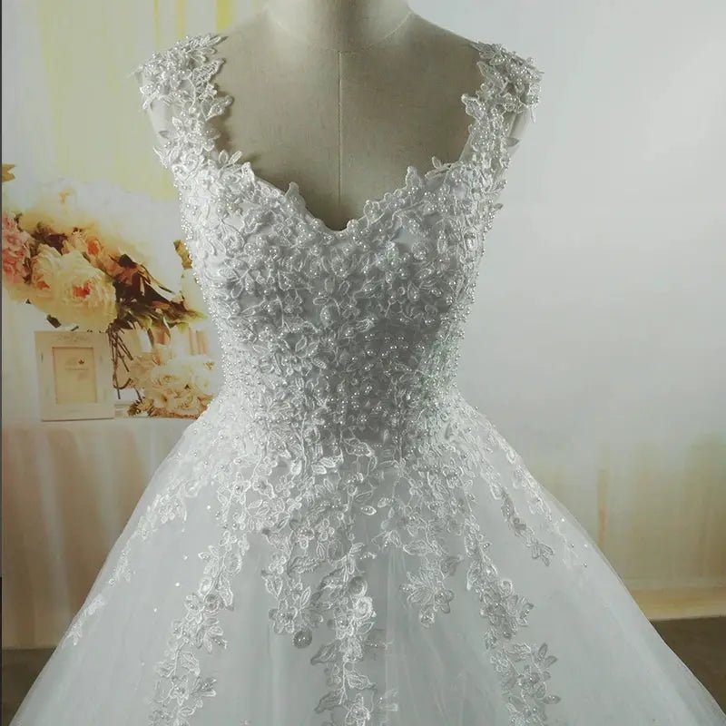 Fairy Tale Customized Spaghetti Strap Ball Gown With Pearls Embellished Tulle