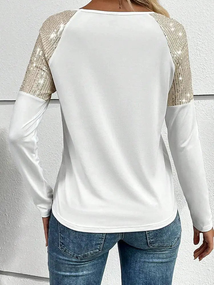 Black Long Sleeve Sequin Pullover European Stitching