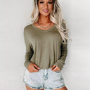Fall and Winter New V-neck Pullover Long Sleeve T-shirt