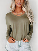 Fall and Winter New V-neck Pullover Long Sleeve T-shirt