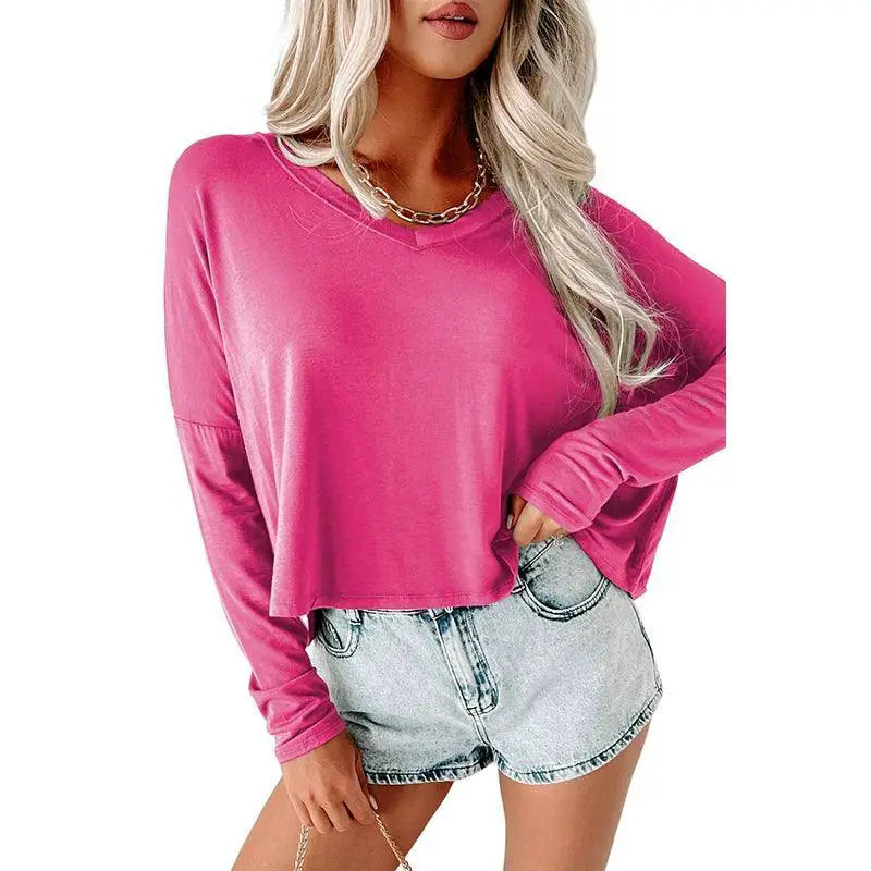 Fall And Winter V Neck Pullover Long Sleeve T Shirt