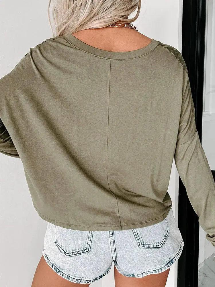 Fall And Winter V Neck Pullover Long Sleeve T Shirt