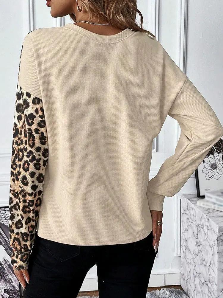 Stitching Leopard Print Pullover T Shirt For Fall And Winter