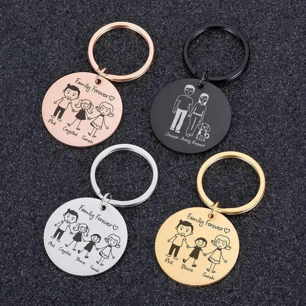 Custom Family Name Engraved Stainless Steel Keychain Set