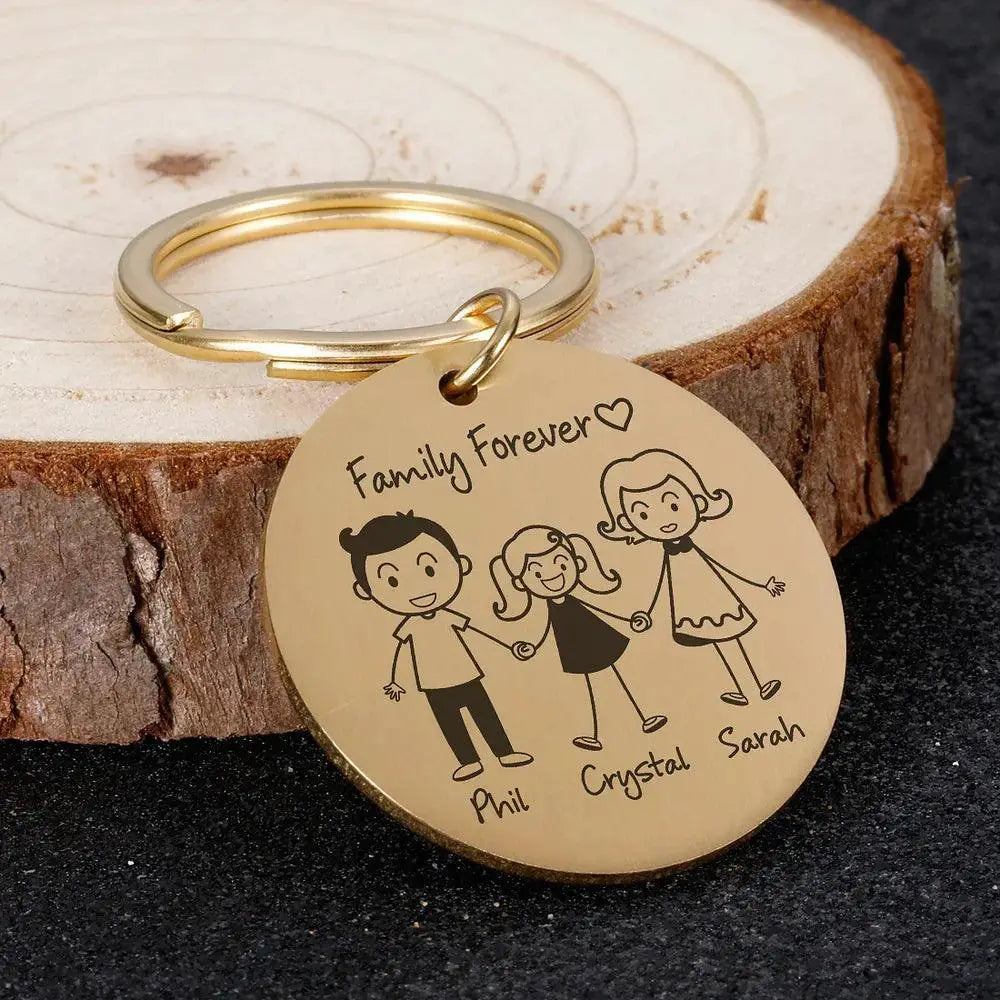 Custom Family Name Engraved Stainless Steel Keychain Set