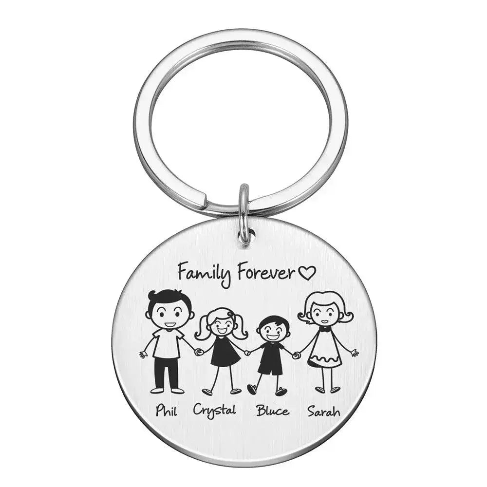 Custom Family Name Engraved Stainless Steel Keychain Set