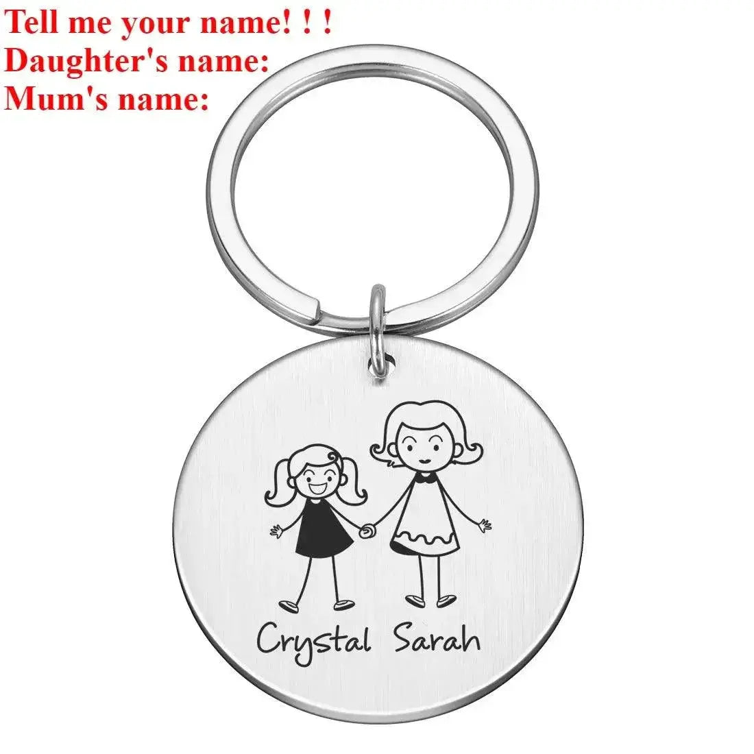 Custom Family Name Engraved Stainless Steel Keychain Set