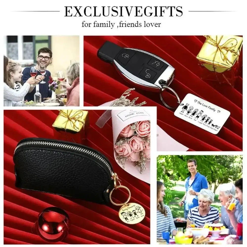Custom Family Name Engraved Stainless Steel Keychain Set