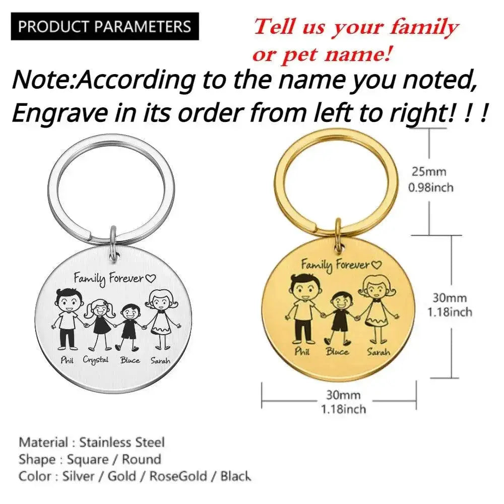 Custom Family Name Engraved Stainless Steel Keychain Set