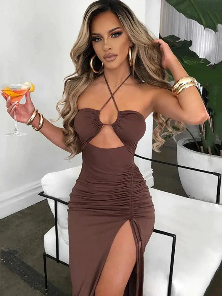 Fantoye Sleeveless Drawstring Dress High Split Partywear