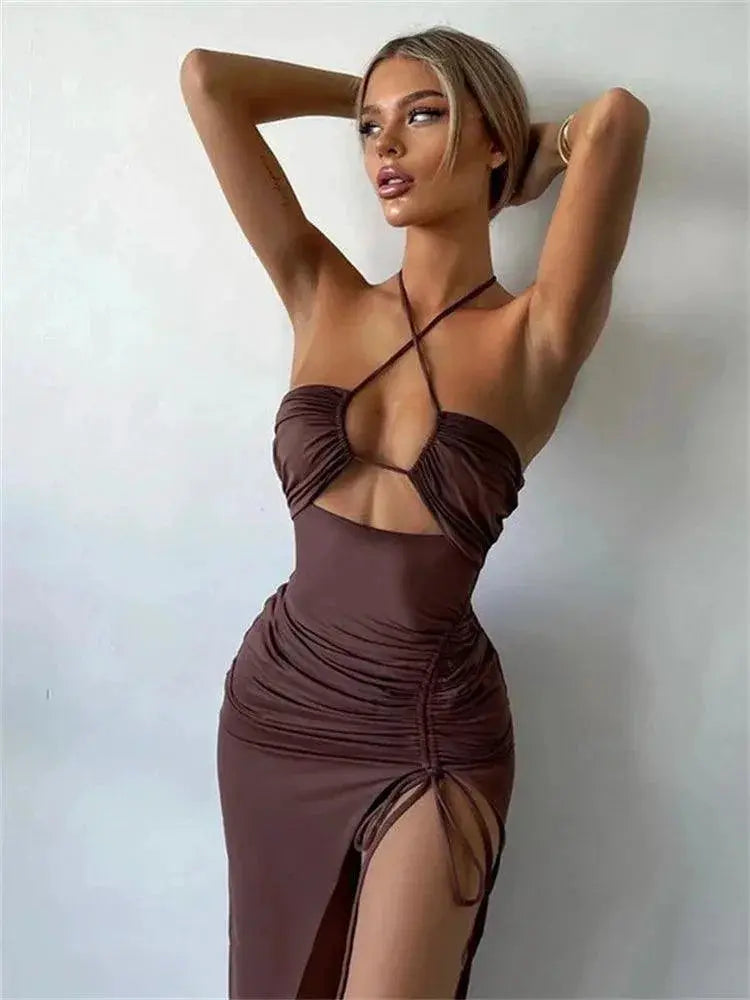 Fantoye Sleeveless Drawstring Dress High Split Partywear