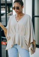 Fashion Bat 3/4 Sleeve Pure Color Casual Chiffon Shirt