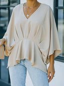 Fashion Bat 3/4 Sleeve Pure Color Casual Chiffon Shirt